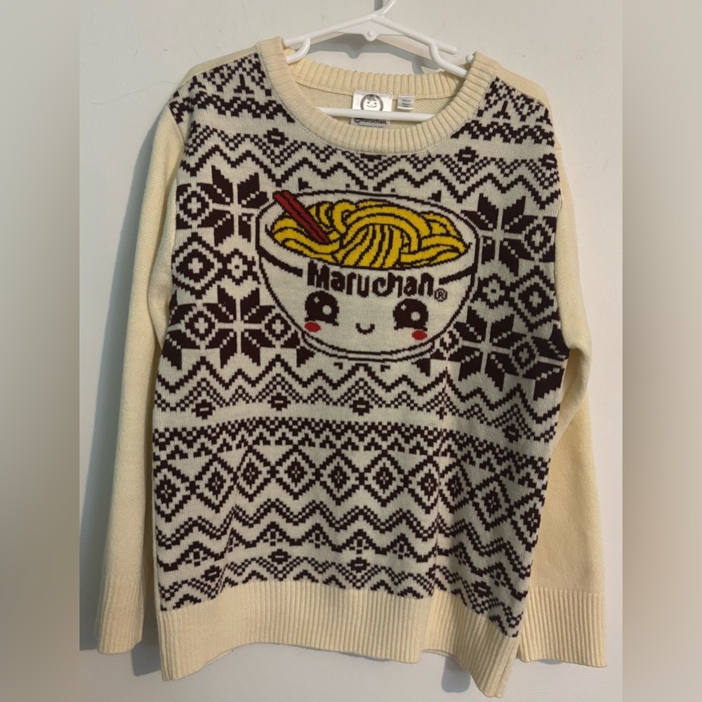 Maruchan Ramen  Mad‎ Engine Kids Sweater Sm Cream Brown Yellow Crew Neck Long